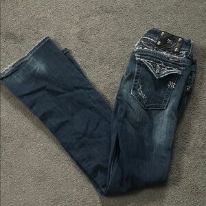 Miss Me Dark Blue Boot Cut Jeans with Embellishments
